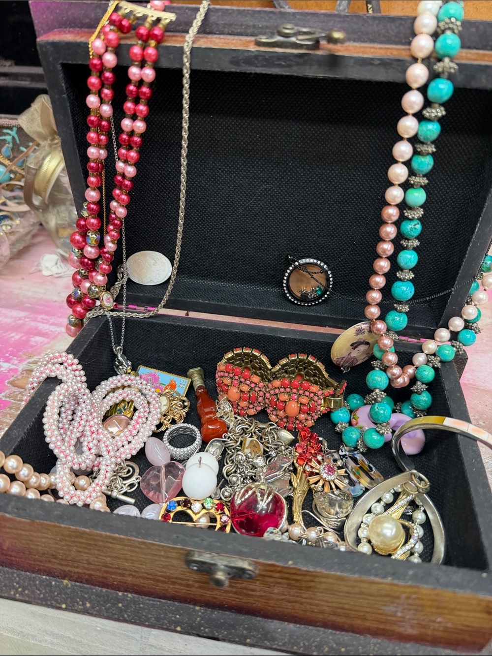 Ultimate mom jewelry box and jewelry - Pink, Turquoise, Coral - with box